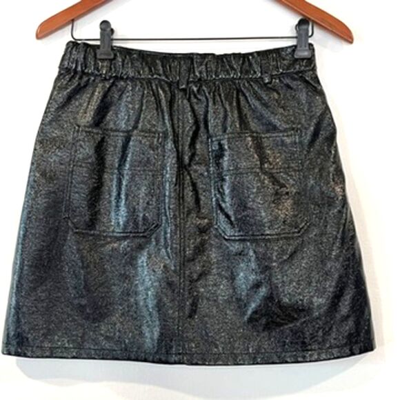 BP + Wildfang Black Mini Skirt Faux Patent Leather Small Button Front NEW NWT - Picture 3 of 9